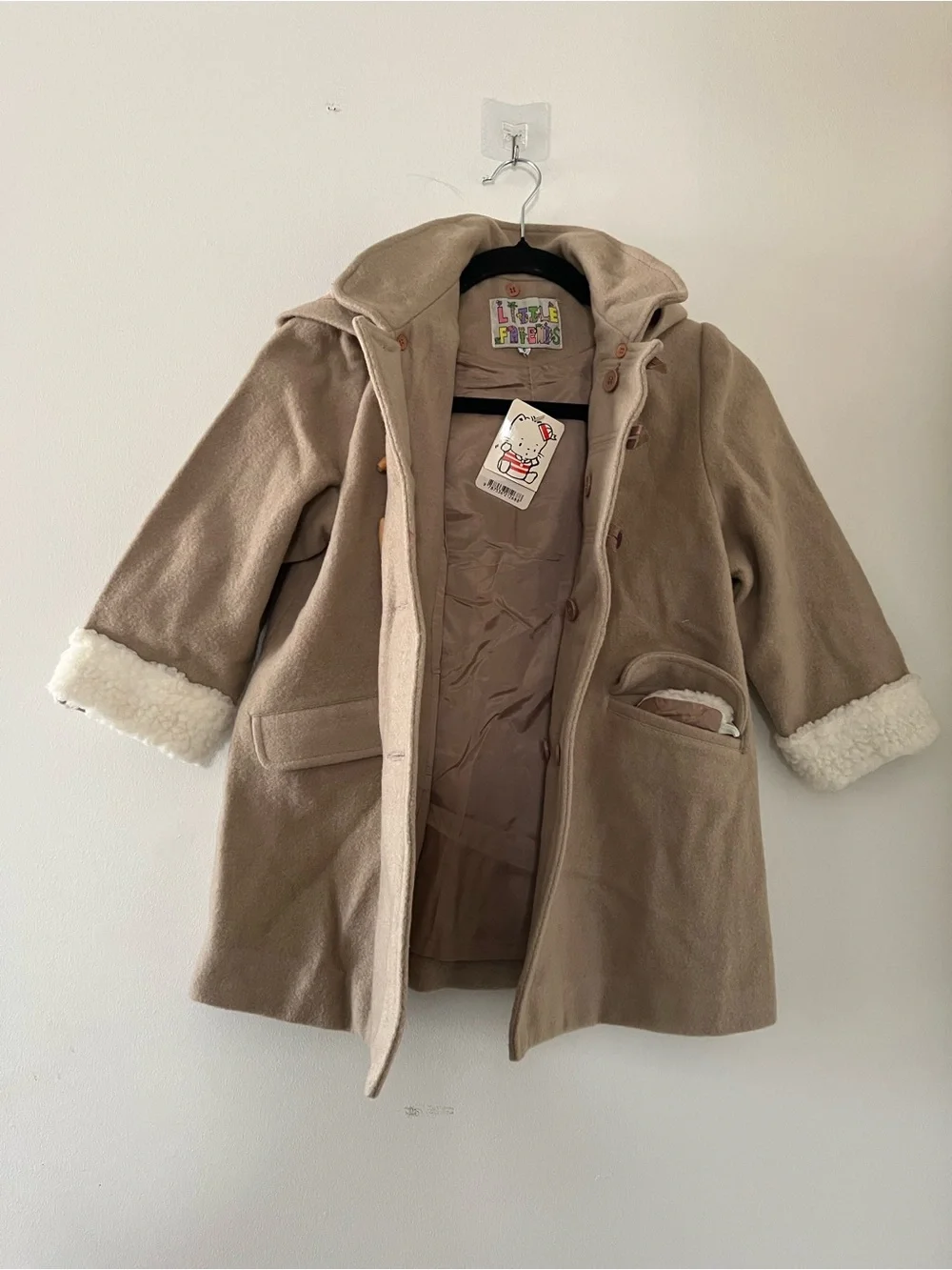 NWT Girls 6 Camel Tan Hooded Pea Coat Toggle Quiet Luxury Old Money Winter